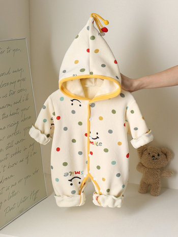 Dječji onesie s kapuljačom za bebe, dugi rukavi, debeli dvostrani plišani velur, 100% poliester, za novorođenčad 0–12 mjeseci