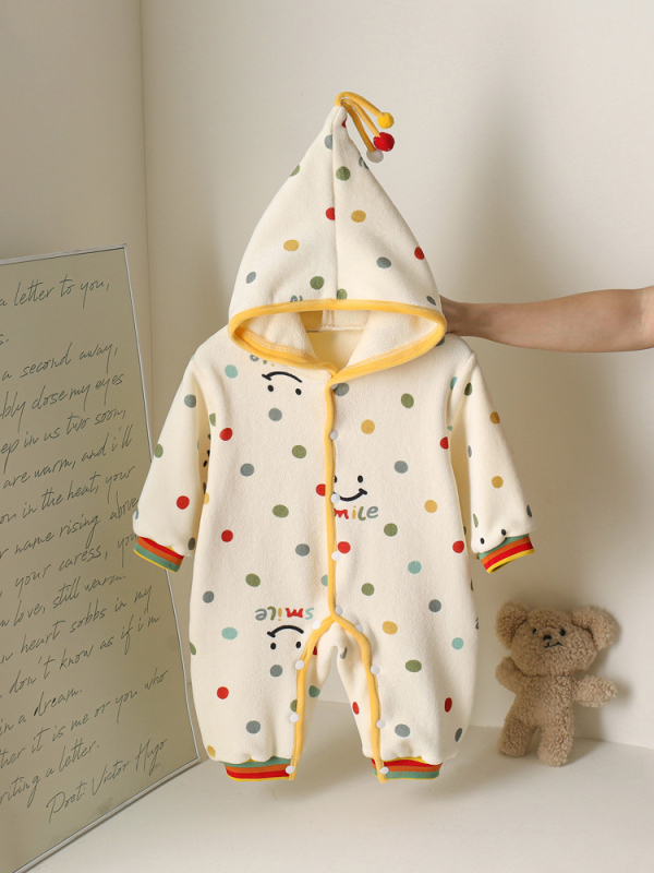 Dječji onesie s kapuljačom za bebe, dugi rukavi, debeli dvostrani plišani velur, 100% poliester, za novorođenčad 0–12 mjeseci