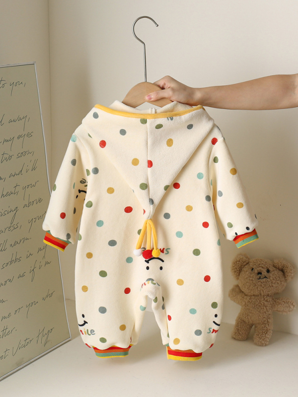 Dječji onesie s kapuljačom za bebe, dugi rukavi, debeli dvostrani plišani velur, 100% poliester, za novorođenčad 0–12 mjeseci