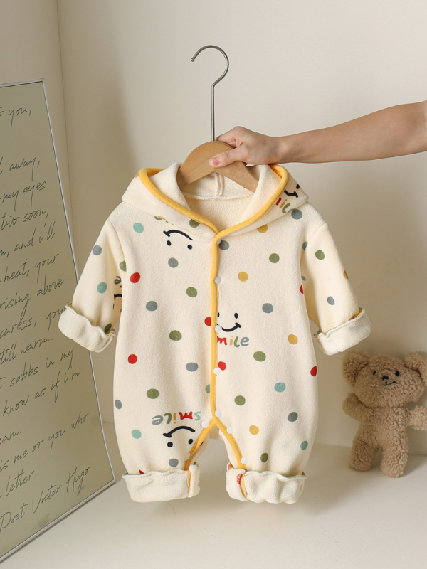 Dječji onesie s kapuljačom za bebe, dugi rukavi, debeli dvostrani plišani velur, 100% poliester, za novorođenčad 0–12 mjeseci