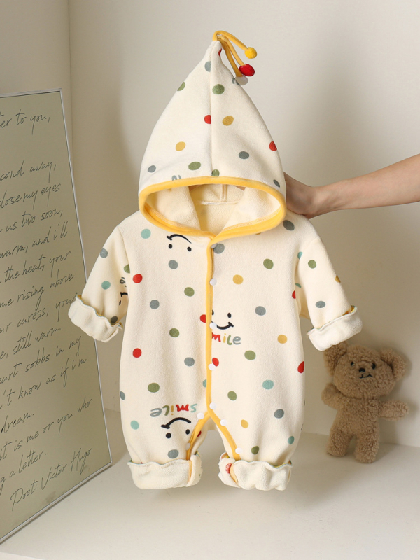 Dječji onesie s kapuljačom za bebe, dugi rukavi, debeli dvostrani plišani velur, 100% poliester, za novorođenčad 0–12 mjeseci