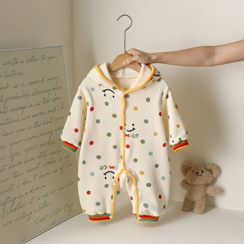 Dječji onesie s kapuljačom za bebe, dugi rukavi, debeli dvostrani plišani velur, 100% poliester, za novorođenčad 0–12 mjeseci
