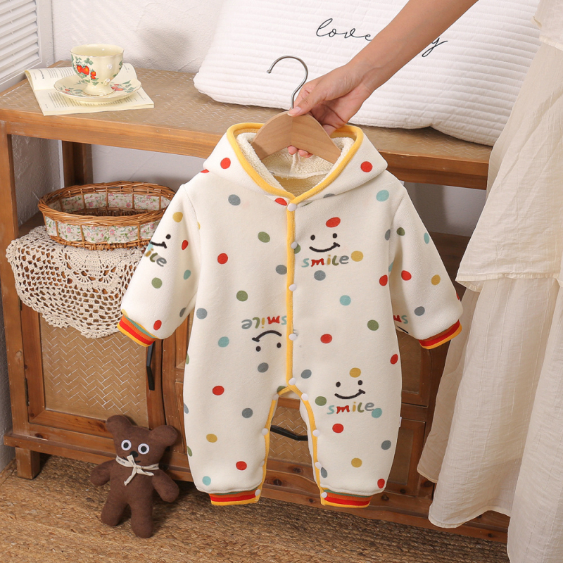 Dječji onesie s kapuljačom za bebe, dugi rukavi, debeli dvostrani plišani velur, 100% poliester, za novorođenčad 0–12 mjeseci