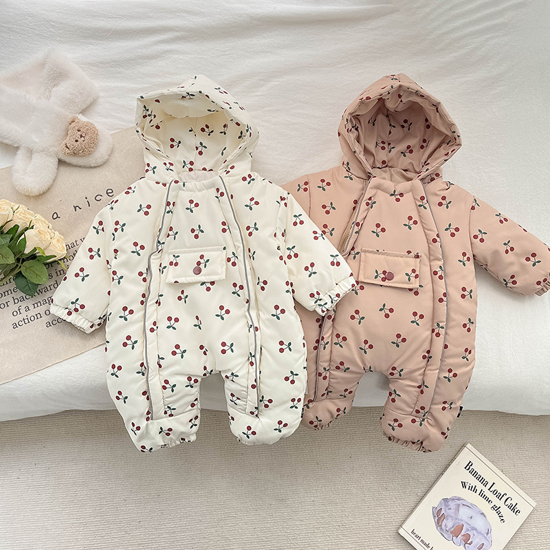 Korejskog stila kombinezon s pamukovim punom za bebe i malu djecu, s kapuljačom, dugim rukavima, zimski