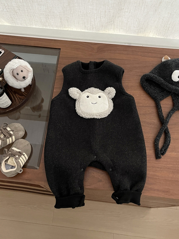 Zimski dječji kombinezon, korejskog stila, sladak karikaturni dezen, fleece podstava, 90% poliester, dugi rukavi, skriveno kopčanje na gumbe, unisex