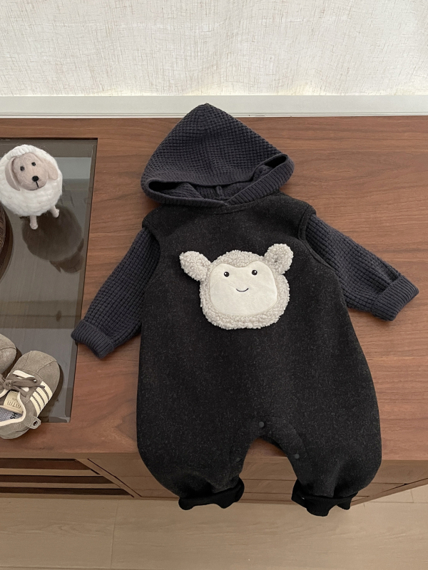 Zimski dječji kombinezon, korejskog stila, sladak karikaturni dezen, fleece podstava, 90% poliester, dugi rukavi, skriveno kopčanje na gumbe, unisex