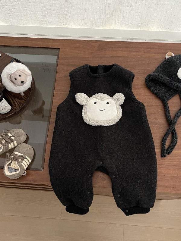 Zimski dječji kombinezon, korejskog stila, sladak karikaturni dezen, fleece podstava, 90% poliester, dugi rukavi, skriveno kopčanje na gumbe, unisex