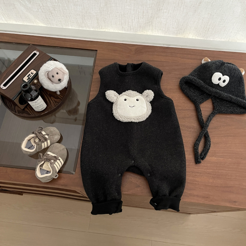 Zimski dječji kombinezon, korejskog stila, sladak karikaturni dezen, fleece podstava, 90% poliester, dugi rukavi, skriveno kopčanje na gumbe, unisex