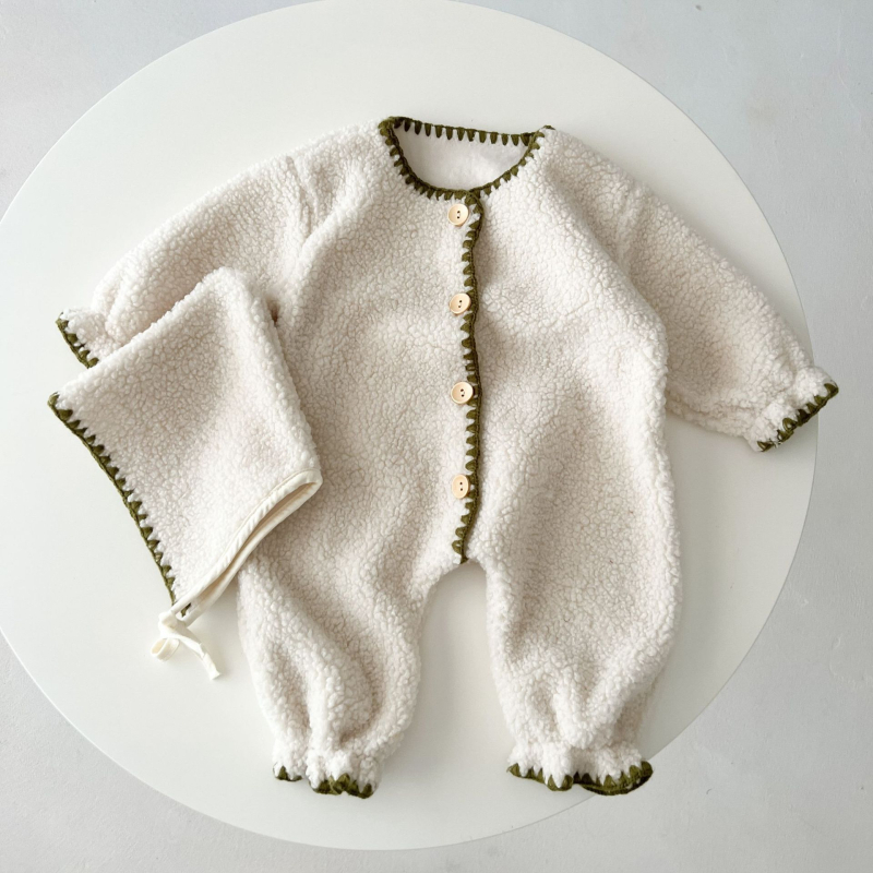 Beebi jumpsuit s fleeceom za jesen-zimu, dugi rukavi, odvojiva kapuljača, 100% poliester, pogodan za dob 1–3 godine