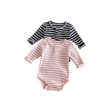 Prugasti bebi kombinezon s dugim rukavima, unisex za novorođenče, 95% combed cotton + 5% elastan, skriveno kopčanje