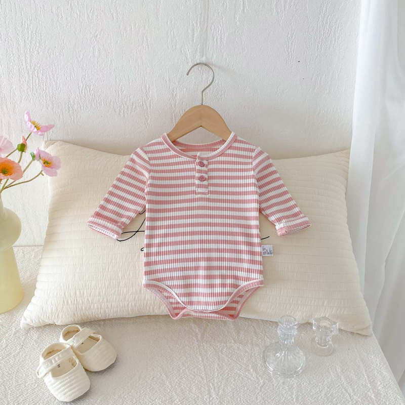 Prugasti bebi kombinezon s dugim rukavima, unisex za novorođenče, 95% combed cotton + 5% elastan, skriveno kopčanje