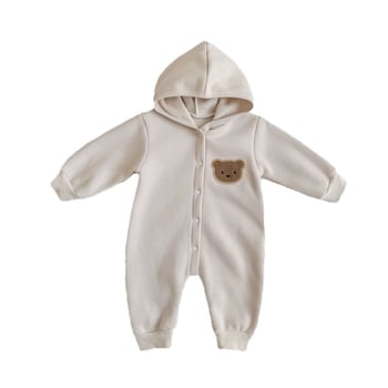Kombinezon za novorođenčad s fleece podstavom, u korejskom stilu, kapuljača, dugi rukav, materijal 50% pamuk/50% poliester, deblji