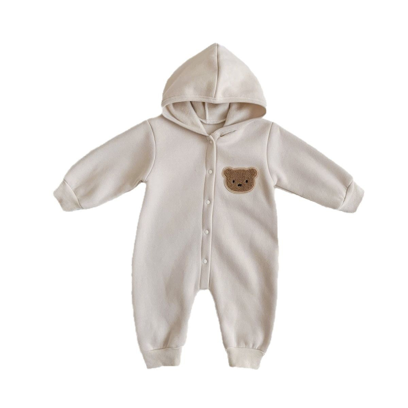 Kombinezon za novorođenčad s fleece podstavom, u korejskom stilu, kapuljača, dugi rukav, materijal 50% pamuk/50% poliester, deblji