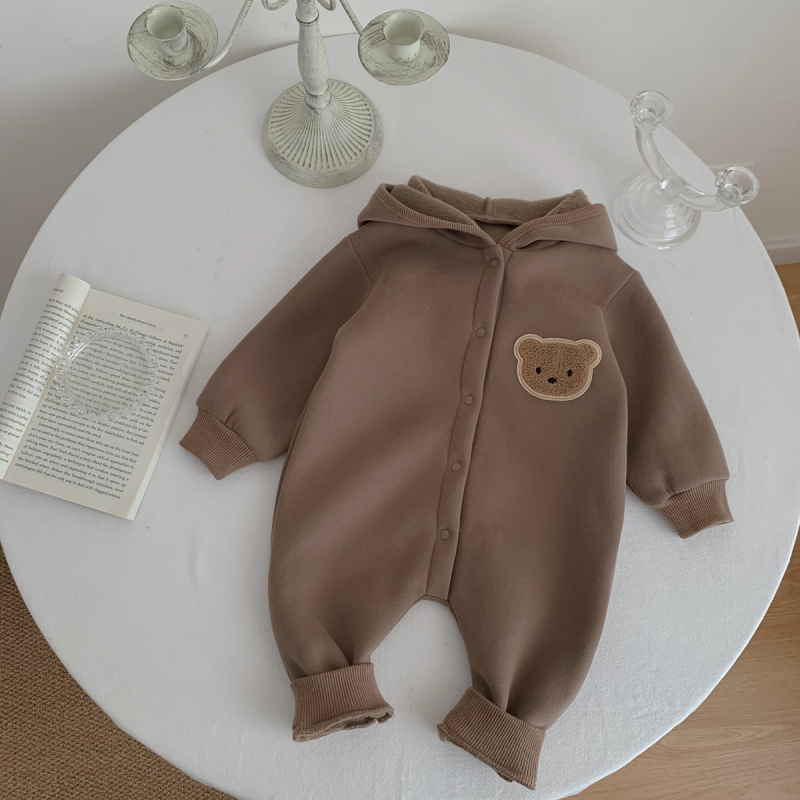 Kombinezon za novorođenčad s fleece podstavom, u korejskom stilu, kapuljača, dugi rukav, materijal 50% pamuk/50% poliester, deblji
