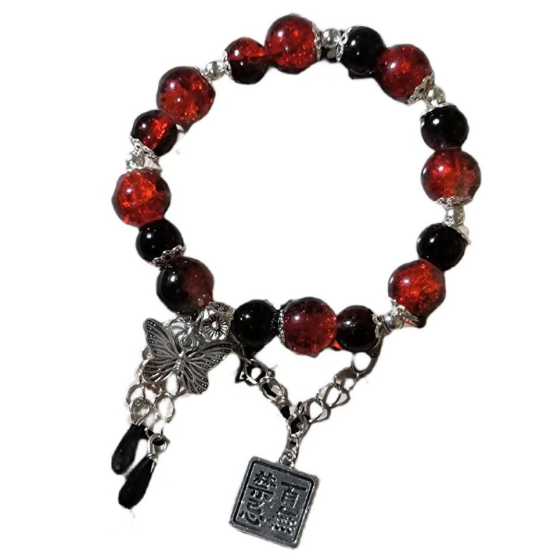 Narukvica, ručno izrađena od staklenih perli, unisex, kineski stil, motivi životinja zodijaka, retro stil književnosti i umjetnosti