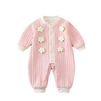 Romper za djevojčice, dvostruki sloj pamuka, dugi rukavi, odvojiva kapuljača, za proljeće-jesen, za novorođenčad 0–1 godina