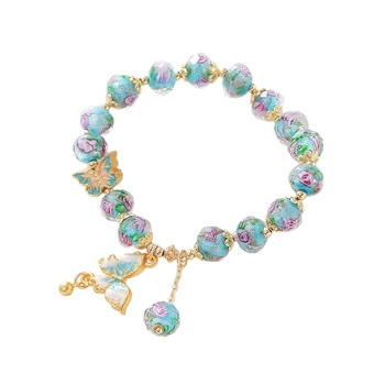 Női kézműves karkötő üveg- és lazurit gyöngyökkel, pillangó medállal, hercegnő-stílusú ékszer