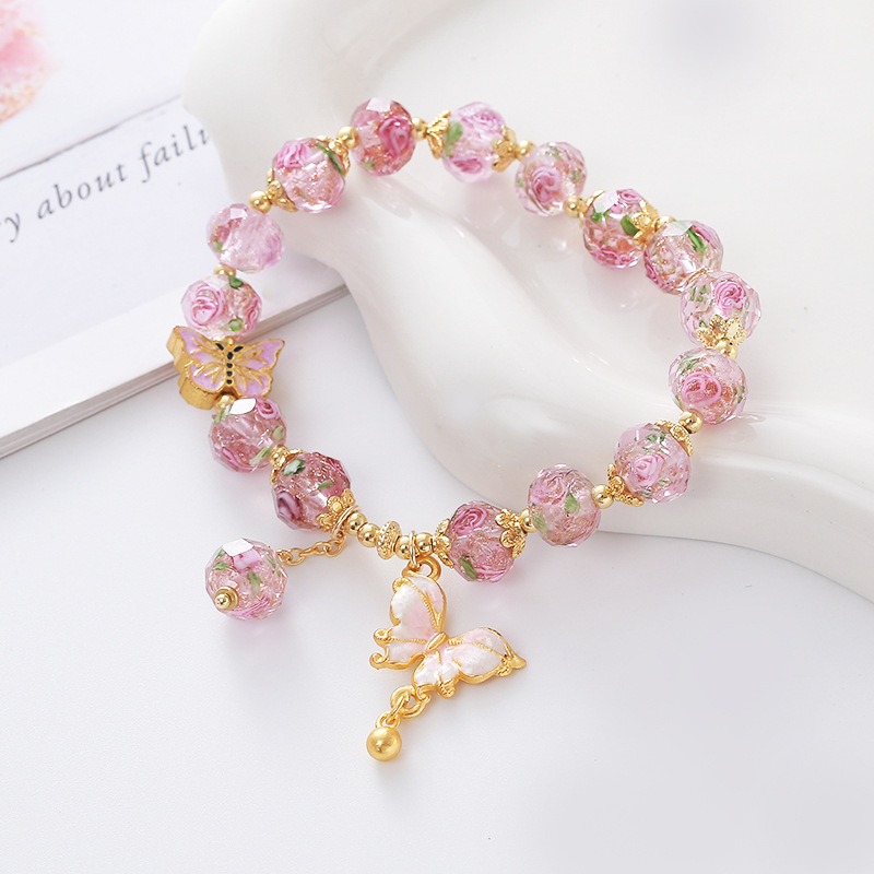 Női kézműves karkötő üveg- és lazurit gyöngyökkel, pillangó medállal, hercegnő-stílusú ékszer