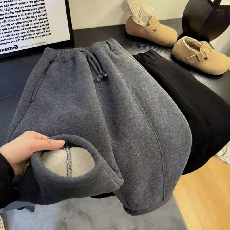 Gyerekeknek fleece béléssel készült nadrág, poliészter anyag, Koreai stílus, uniszex, téli és őszi szezon