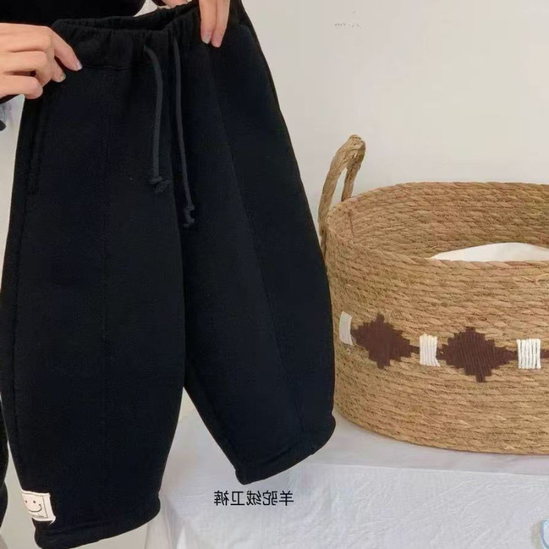 Gyerekeknek fleece béléssel készült nadrág, poliészter anyag, Koreai stílus, uniszex, téli és őszi szezon