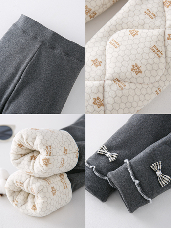 Pantaloni de iarnă din bumbac pentru fetițe, căptușeală din fleece, talie înaltă, 95% bumbac, finisaj moale, culoare uni cu funda, pentru copii 3–8 ani