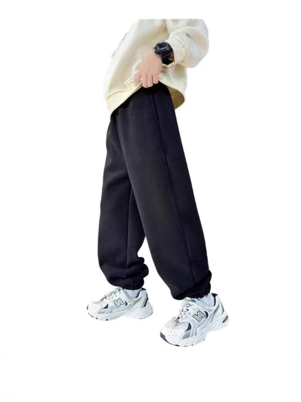 Dječje hlače u korejskom stilu, casual, od twill materijala, poliester, srednji struk, jednobojni uzorak, jesen