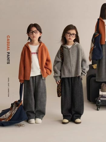 Pantaloni pentru copii cu croială largă din poliester, țesătură tratată fin, talie medie cu elastic, pentru copii peste 8 ani