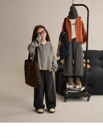 Pantaloni pentru copii cu croială largă din poliester, țesătură tratată fin, talie medie cu elastic, pentru copii peste 8 ani