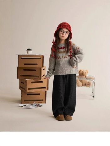 Pantaloni pentru copii cu croială largă din poliester, țesătură tratată fin, talie medie cu elastic, pentru copii peste 8 ani