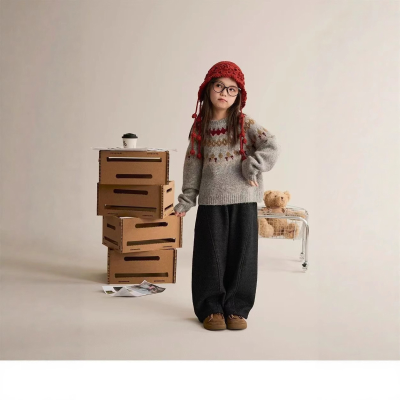 Pantaloni pentru copii cu croială largă din poliester, țesătură tratată fin, talie medie cu elastic, pentru copii peste 8 ani