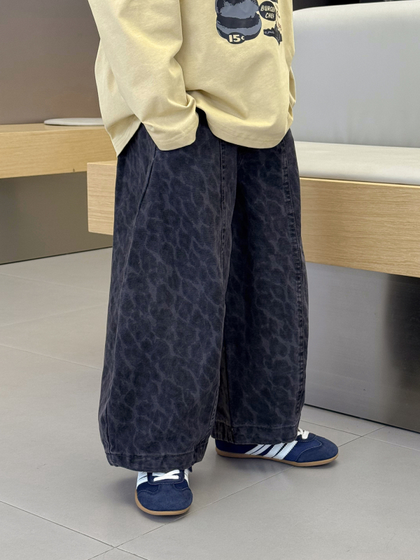 Pantaloni pentru copii, stil korean casual, imprimeu leopard, bumbac 80%, căptuțiți cu fleece, pentru vârsta 3–8 ani