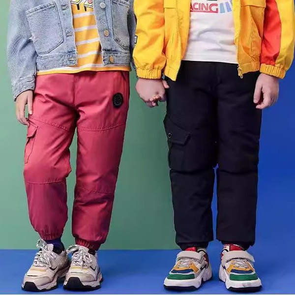 Pantaloni cargo pentru copii de iarnă, uni, 90% poliester, țesătură din bumbac, tratament moale