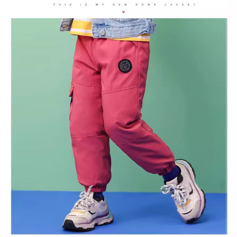 Pantaloni cargo pentru copii de iarnă, uni, 90% poliester, țesătură din bumbac, tratament moale