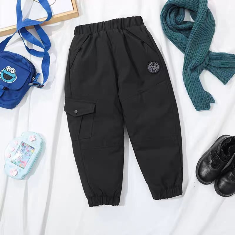Pantaloni cargo pentru copii de iarnă, uni, 90% poliester, țesătură din bumbac, tratament moale