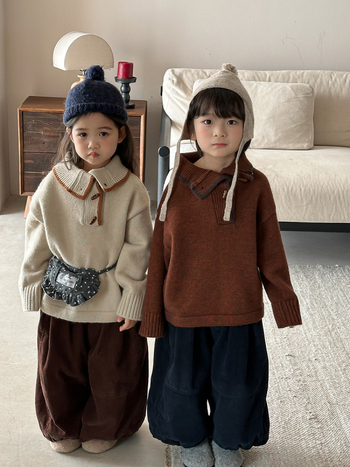 Pantaloni pentru copii din corduroy, prevăzuți cu fleece, croială largă, iarnă, unisex, 100% bumbac, talie medie