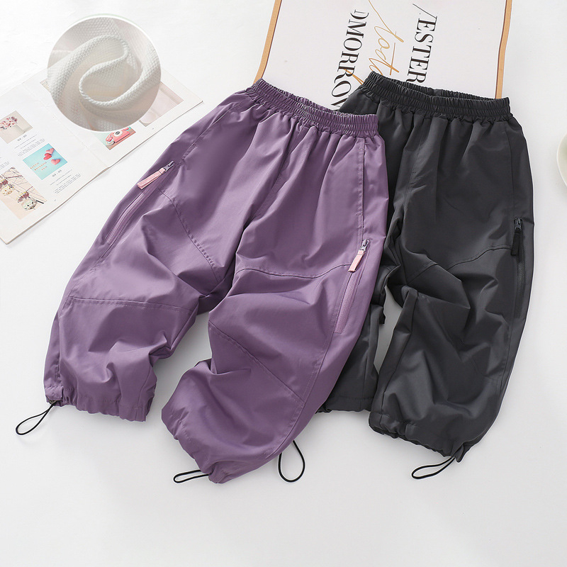 Pantaloni softshell pentru fete, stil primăvară-toamnă, largi, 100% poliester, talie medie