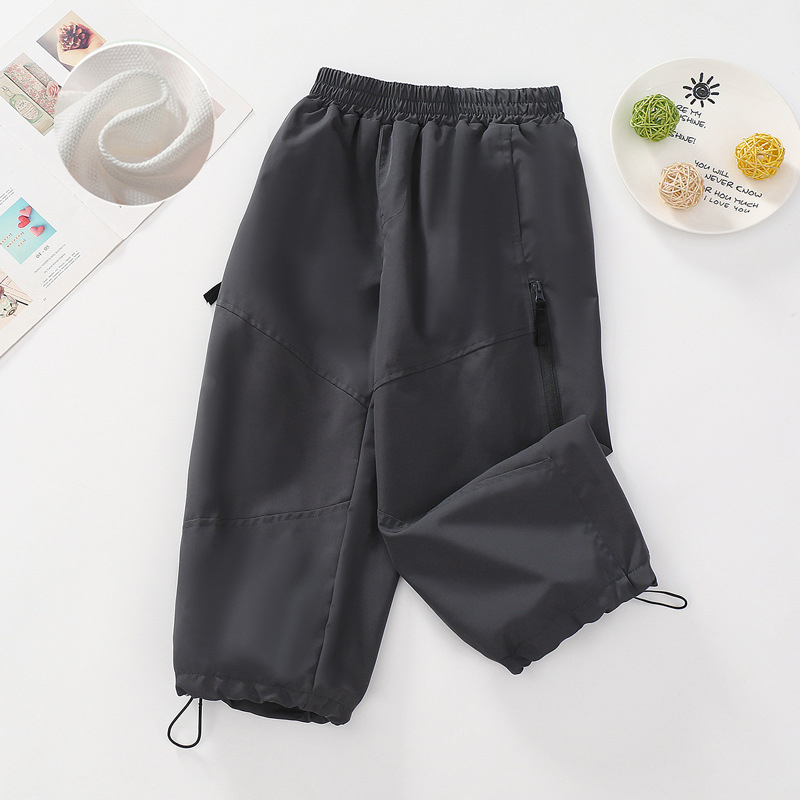 Pantaloni softshell pentru fete, stil primăvară-toamnă, largi, 100% poliester, talie medie