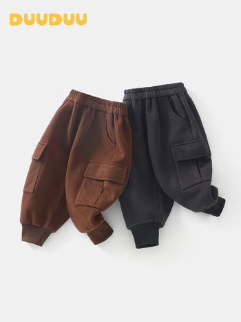 Duuduu Pantaloni pentru copii cu fleece, Poliester 74.4% / Bumbac 22.7% / Elastan 2.9%, Talie medie cu elastic, Culoare solidă, 1-3 ani (80-100 cm), Iarnă 2025
