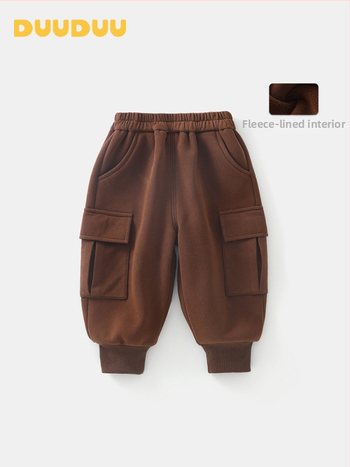 Duuduu Pantaloni pentru copii cu fleece, Poliester 74.4% / Bumbac 22.7% / Elastan 2.9%, Talie medie cu elastic, Culoare solidă, 1-3 ani (80-100 cm), Iarnă 2025