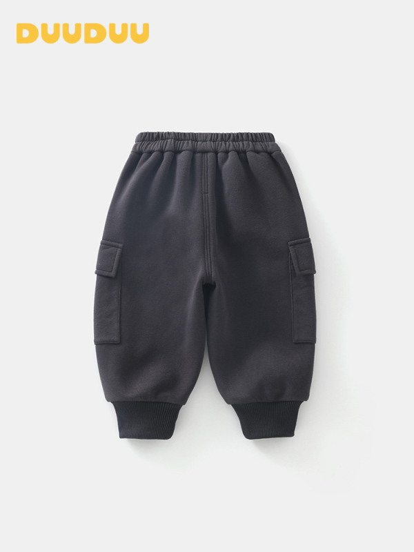 Duuduu Pantaloni pentru copii cu fleece, Poliester 74.4% / Bumbac 22.7% / Elastan 2.9%, Talie medie cu elastic, Culoare solidă, 1-3 ani (80-100 cm), Iarnă 2025