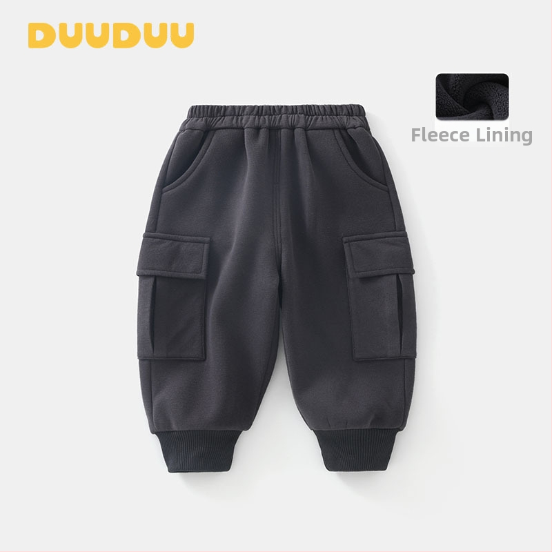 Duuduu Pantaloni pentru copii cu fleece, Poliester 74.4% / Bumbac 22.7% / Elastan 2.9%, Talie medie cu elastic, Culoare solidă, 1-3 ani (80-100 cm), Iarnă 2025