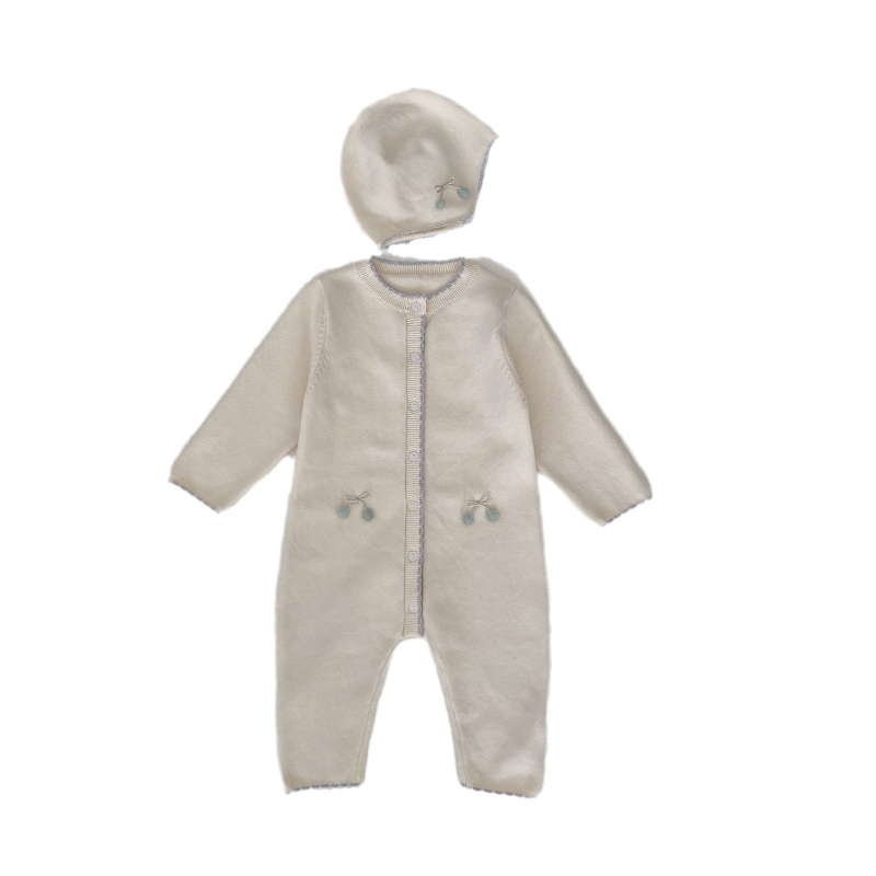 Pleteni kombinezon za bebe s zaštitom za uši i kapom, dugi rukavi, topao, jednodijelni