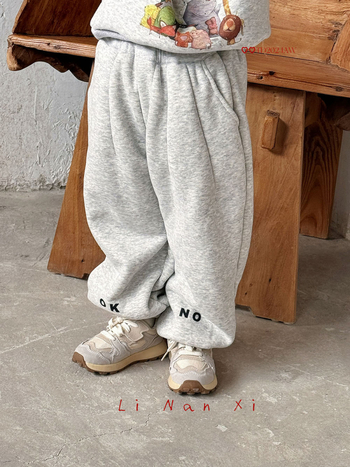 Pantaloni de copii în stil coreean, casual, 100% poliester, tratare moale, talie medie, model litere