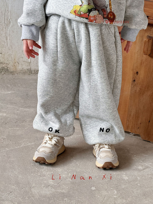 Pantaloni de copii în stil coreean, casual, 100% poliester, tratare moale, talie medie, model litere