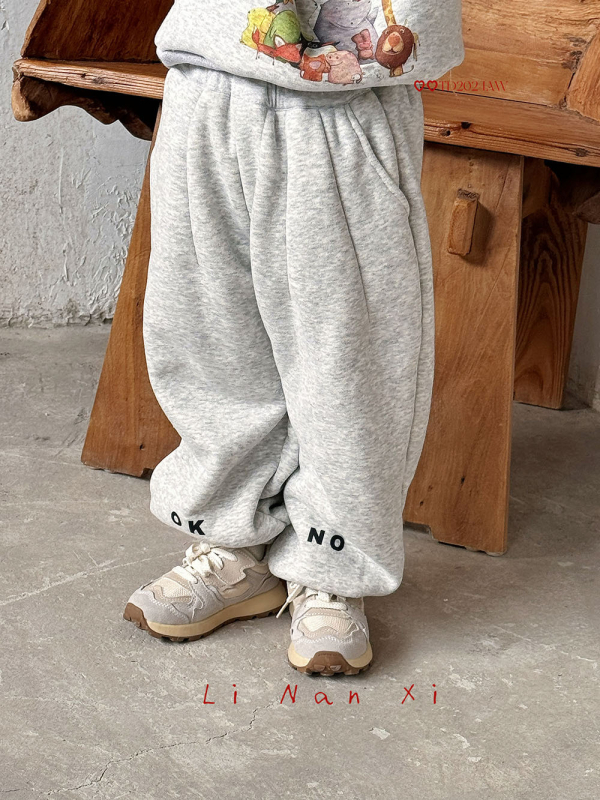 Pantaloni de copii în stil coreean, casual, 100% poliester, tratare moale, talie medie, model litere