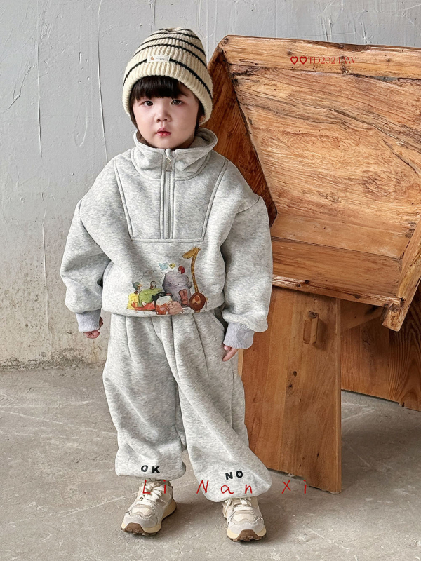 Pantaloni de copii în stil coreean, casual, 100% poliester, tratare moale, talie medie, model litere