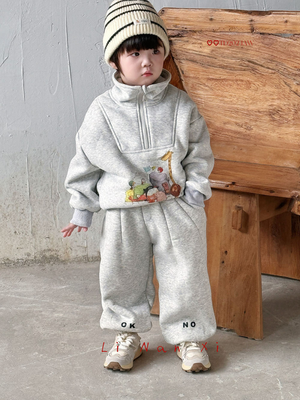 Pantaloni de copii în stil coreean, casual, 100% poliester, tratare moale, talie medie, model litere