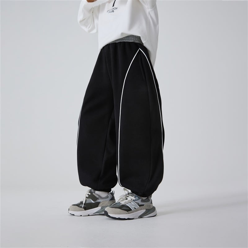 Haima's House Pantaloni de iarnă pentru băieți, stil coreean, țesătură terry, 60% bumbac, talie medie cu curea de cauciuc