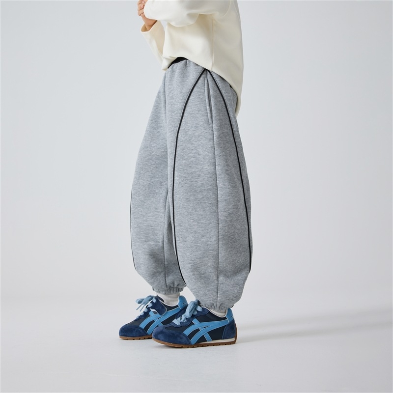 Haima's House Pantaloni de iarnă pentru băieți, stil coreean, țesătură terry, 60% bumbac, talie medie cu curea de cauciuc