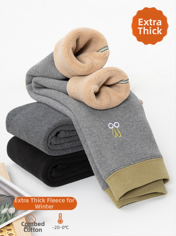 Детски зимни панталони с подплата от флис, висока талия, 95% памук, удебелени, дълги панталони